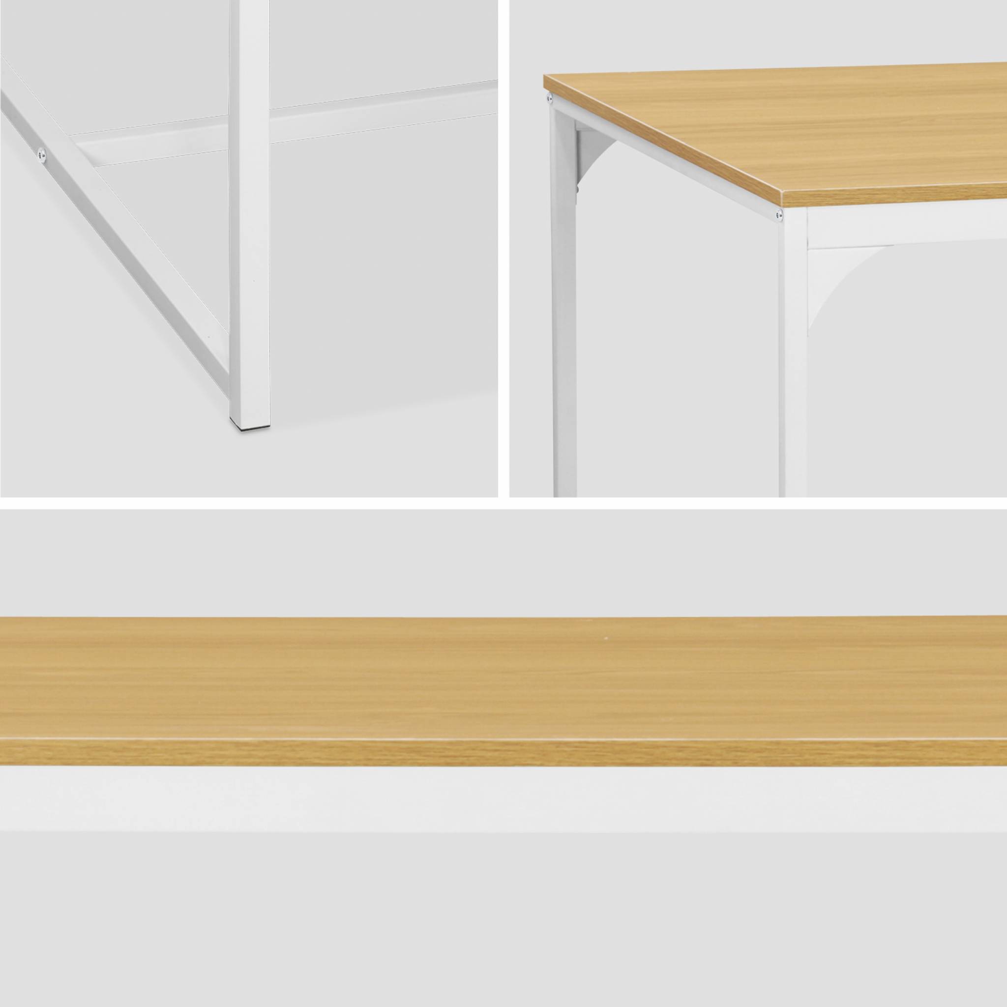 Table à manger rectangulaire métal blanc mat et décor bois - loft - 4 places. 150cm