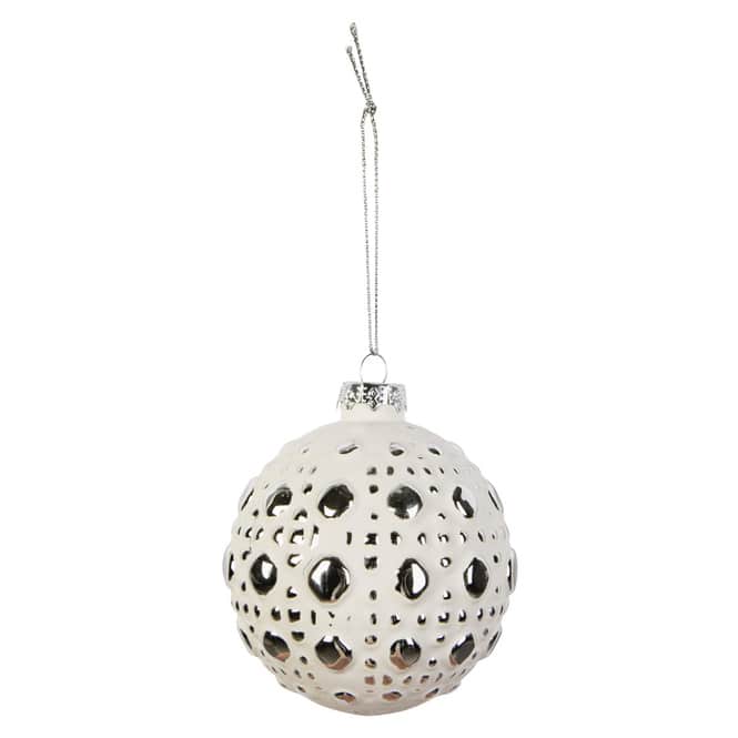 Christbaumkugel - weiß/silber - aus Glas - Ø = ca. 8 cm - 1 Stück