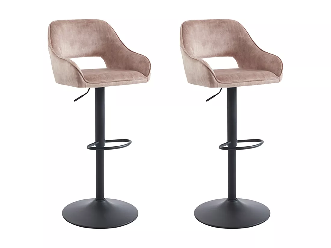 Lot de 2 tabourets de bar en tissu et métal noir - Hauteur réglable - Beige - ZINEA