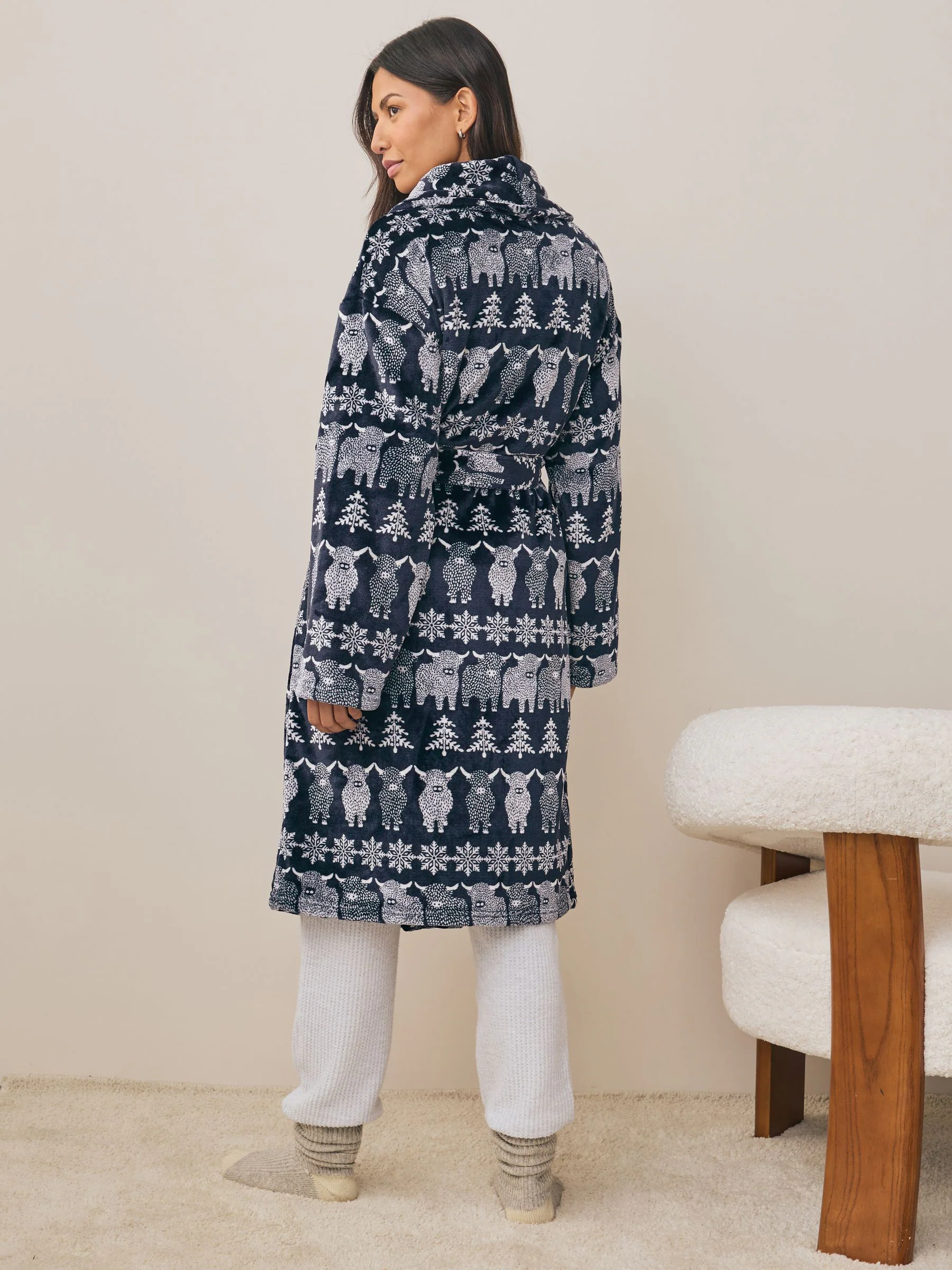 Donkerblauw - Matching Family Christmas Fairisle pattern Hamish The Highland Cow Dressing Gown