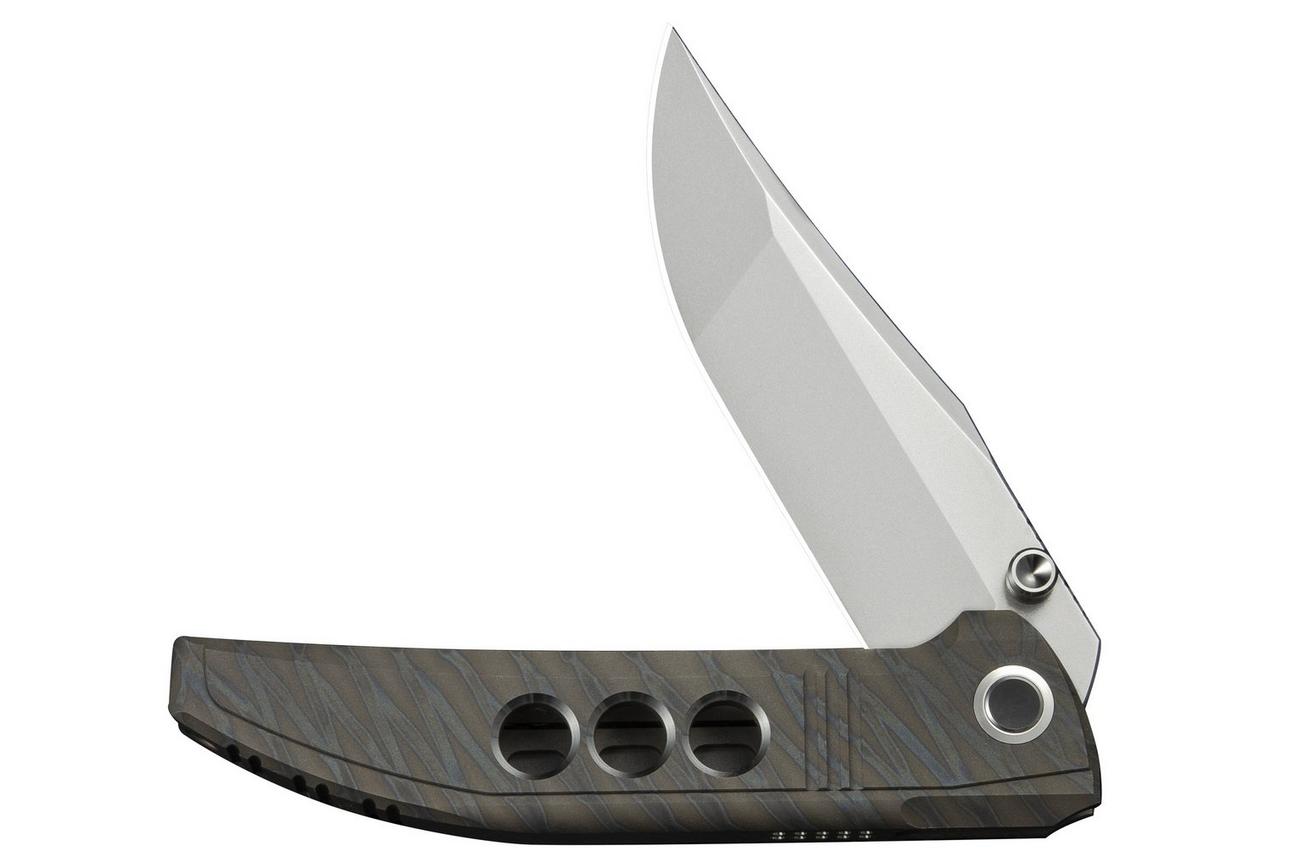 WE Knife Ezinta WE22041-4 Polished Bead Blasted Böhler M390, Tiger Stripe Flamed Titanium, zakmes