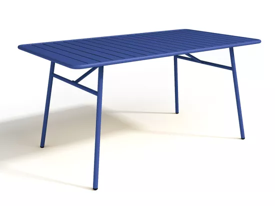 Salle à manger de jardin en métal - une table L.160 cm avec 2 fauteuils empilables et 4 chaises empilables - Bleu nuit - MIRMANDE de MYLIA