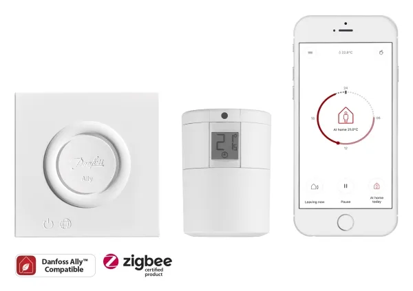 Danfoss Ally, 2400 Mhz, 0 - 30 m, -10 - 55 °C, Amazon Alexa & Google Assistant, Trådløs, Hvid