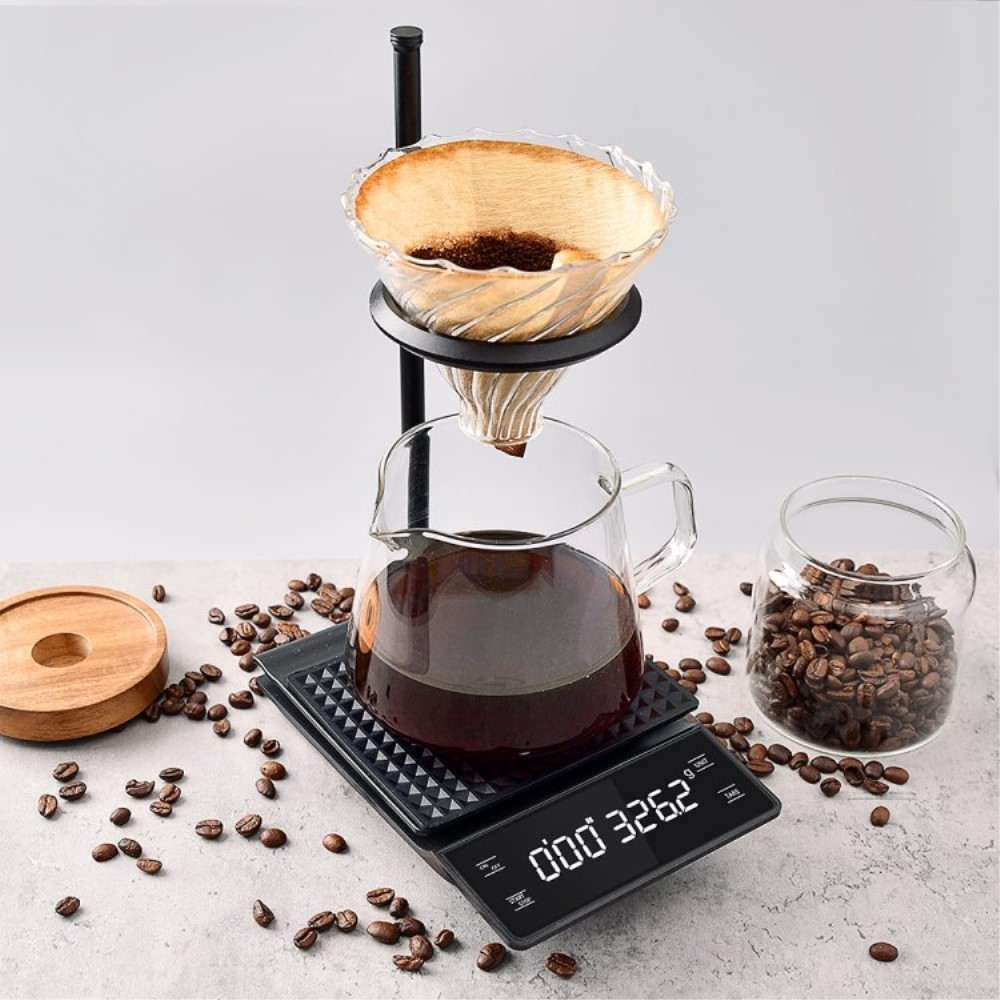 (13x18.5cm) Digitale Kaffee Waage Küchenwaage mit Timer / LED Display (inkl. 3x AAA Batterien) - Schwarz