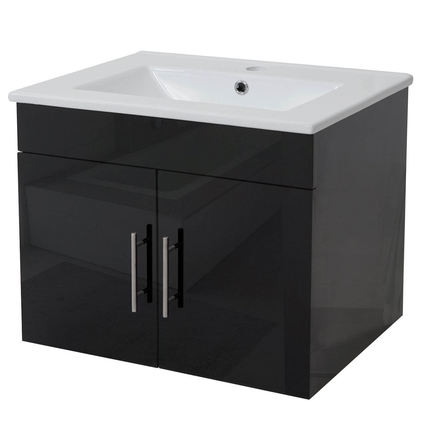 Waschbecken + Unterschrank MCW-D16, Waschbecken Waschtisch, MVG-zertifiziert, hochglanz 60cm ~ schwarz