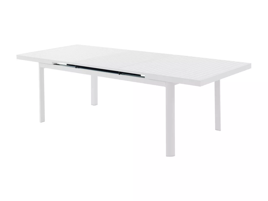 Salle à manger de jardin en aluminium : une table extensible L.180/240cm et 8 fauteuils empilables avec accoudoirs acacia - Blanc - NAURU de MYLIA