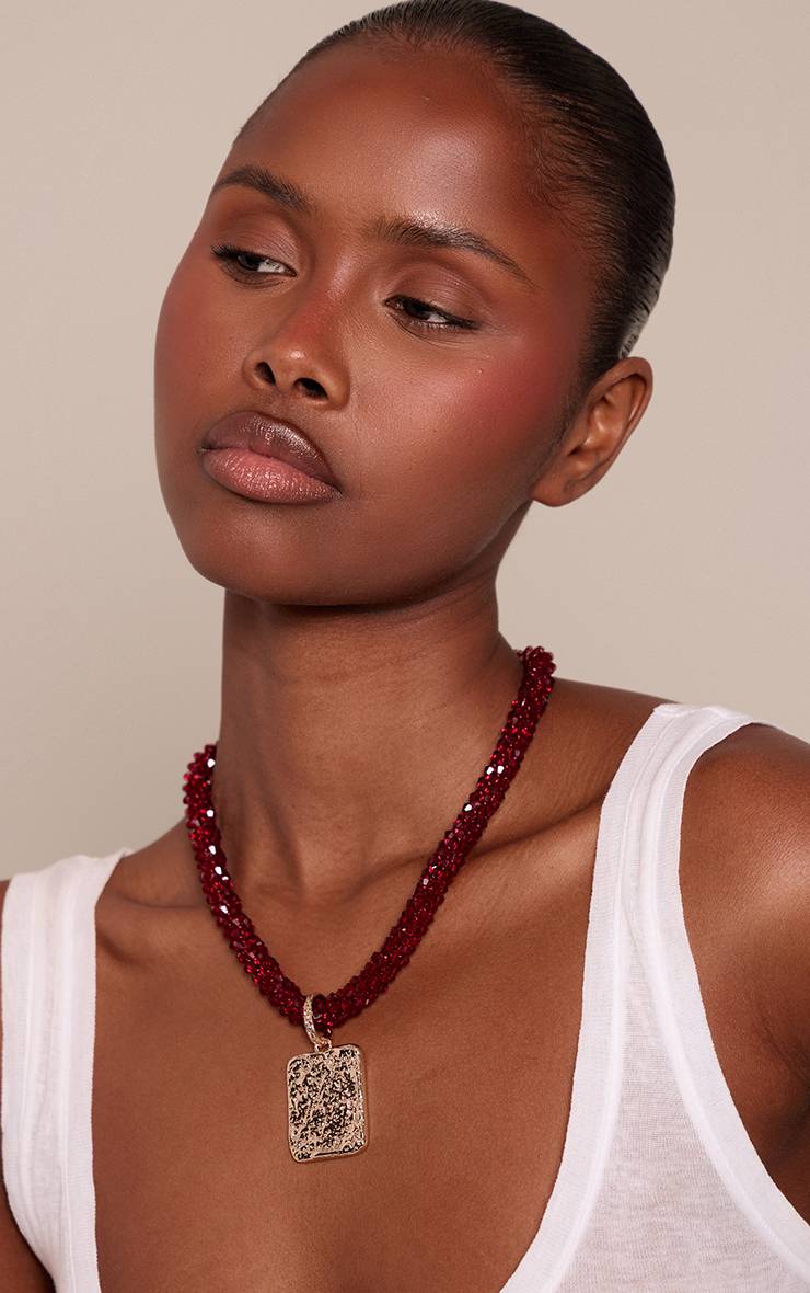 Rouge Collier Pendentif Doré À Perles De Cristal Berry