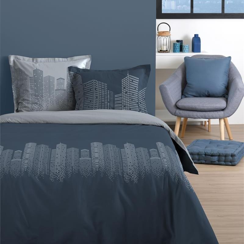 IMMEUBLES HOUSSE COUETTE 240X220CM ET 2 TAIES 63X63CM COTON