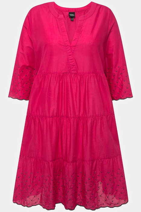 Kleid, A-Linie, Wellenkanten, Tunika-Ausschnitt, 3/4-Arm