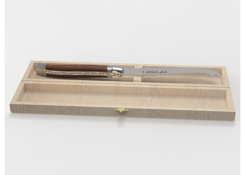 Couteau à fromage Laguiole avec un manche en bois de bocote et mitres en acier inoxydable