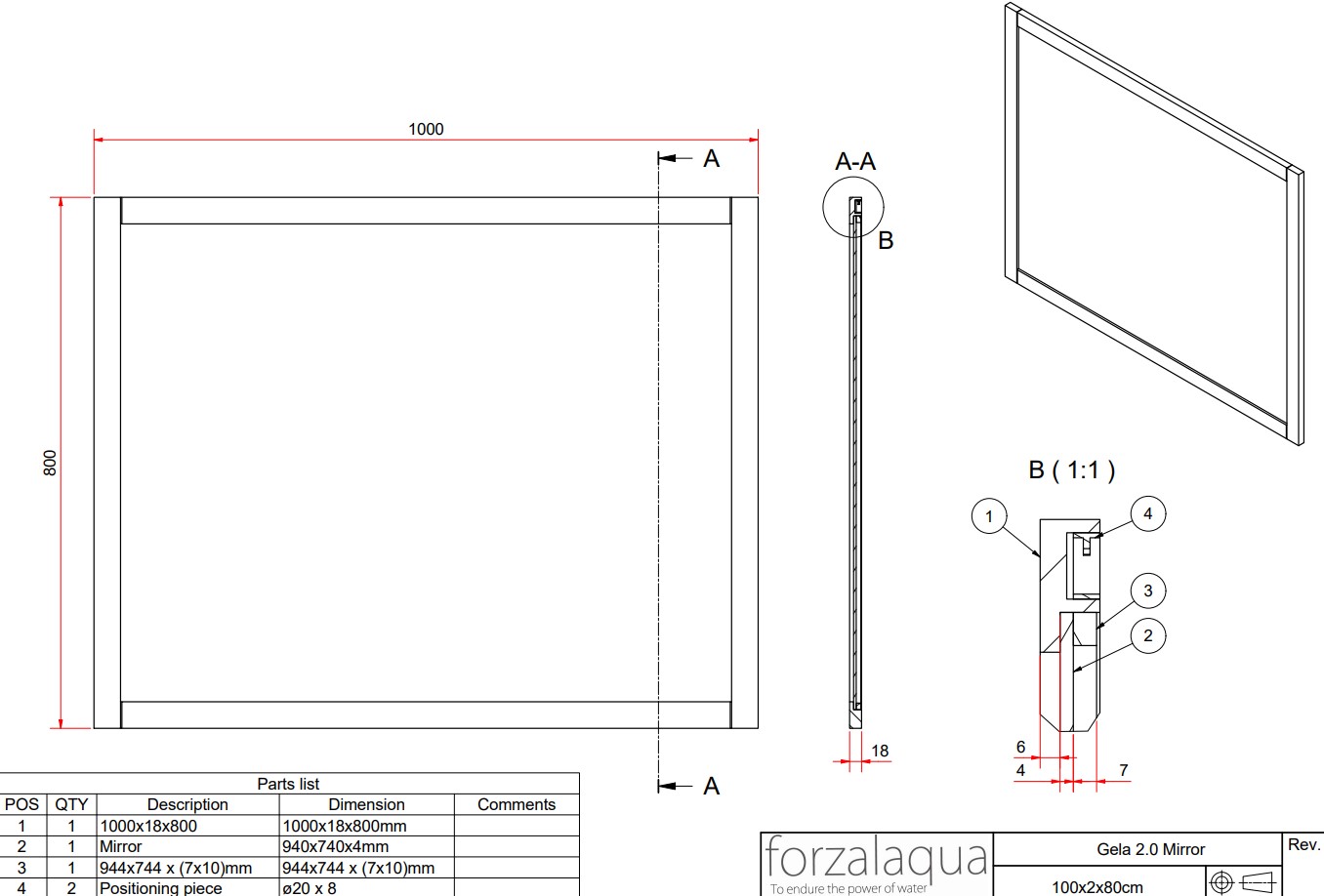 Forzalaqua Gela spiegel 100x80cm castle brown