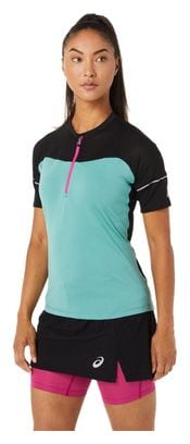 Maillot 1/2 Zip Asics Fujitrail Vert Noir Femme