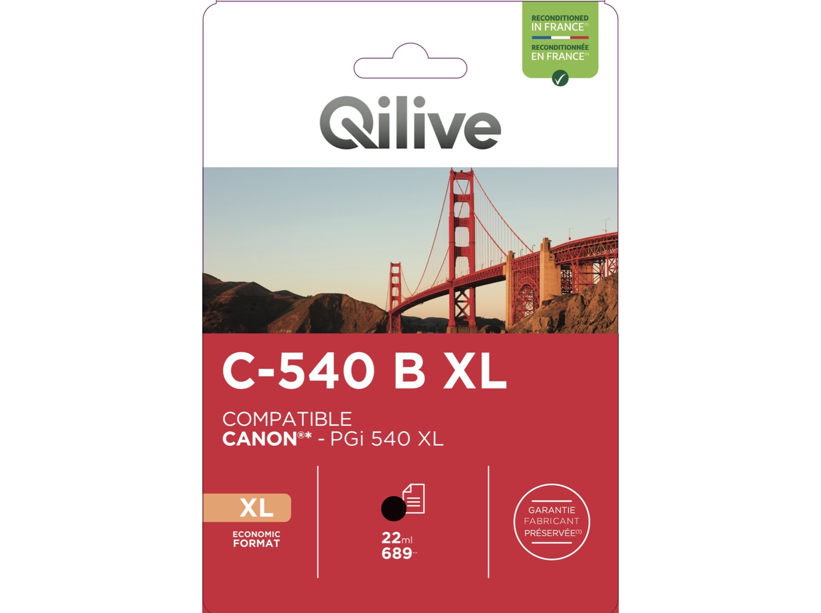 TINTEIRO COMPAT/ RECICL QILIVE CANON PGI 540 XL PRETO 22ML