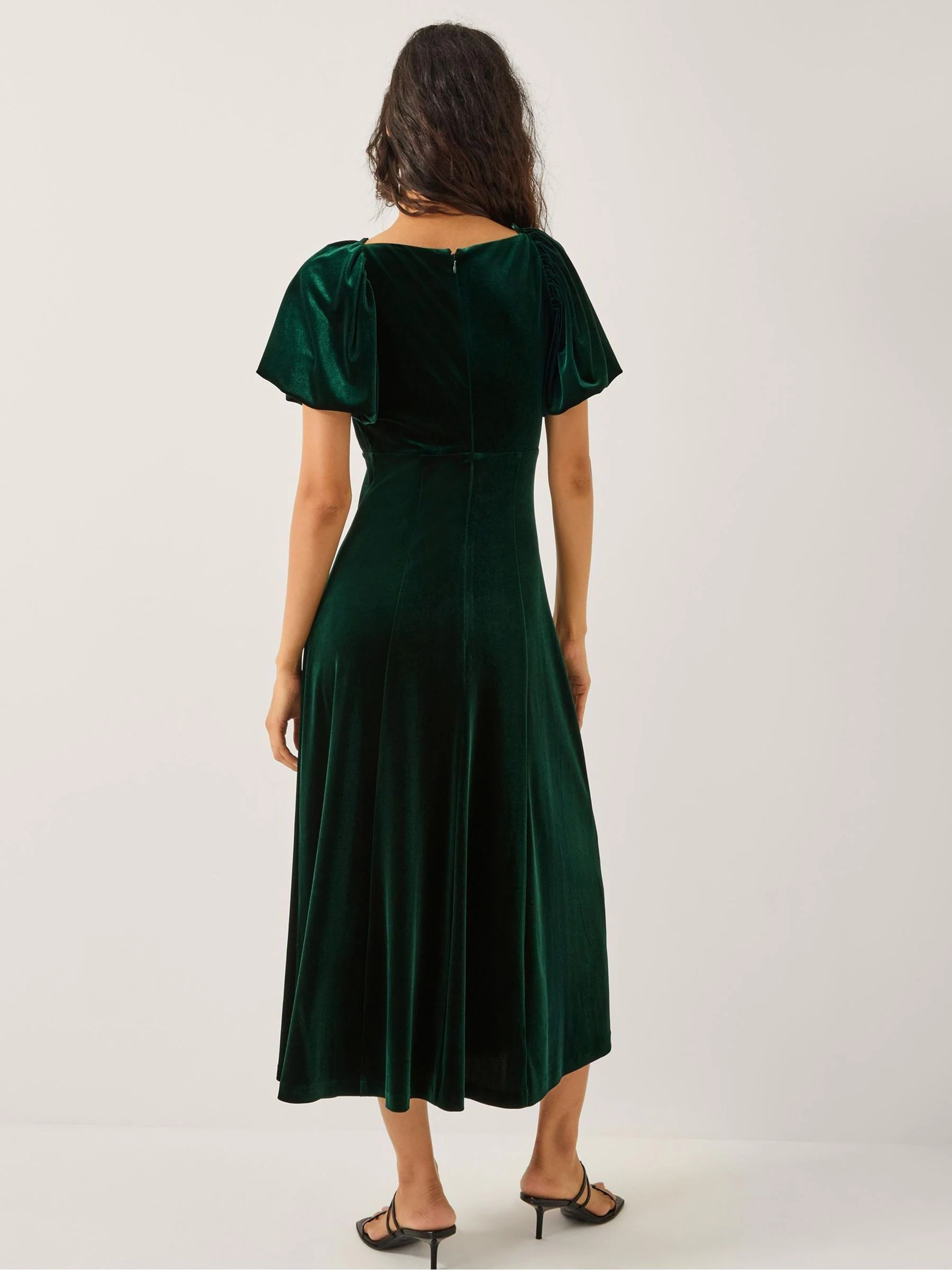 Groen - Monsoon Cynthia Puff Sleeve Velvet Midi Dress