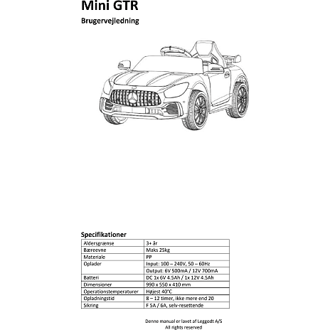 Mercedes GTR AMG Cabriolet elektrisk bil 12 V