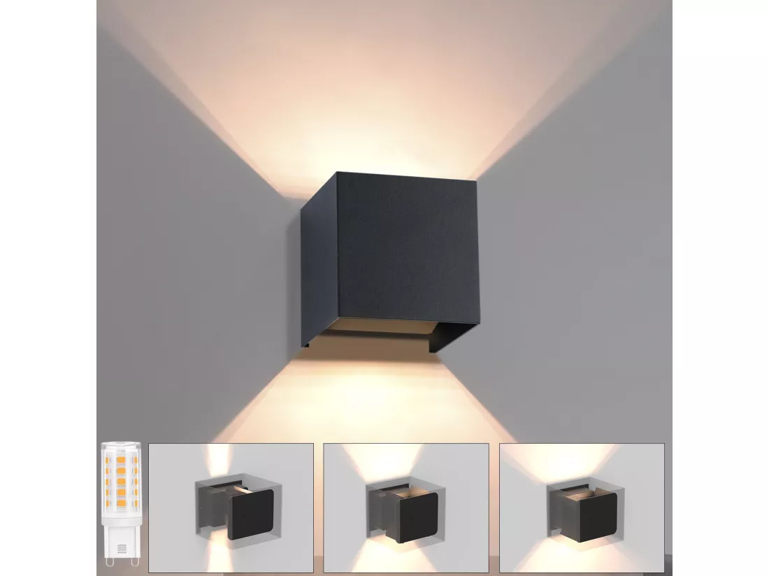 NETTLIFE Applique murale LED Intérieur/Extérieur : lot de 2 lampes extérieures Blanc chaud IP65 Applique extérieure G9 Blanc
