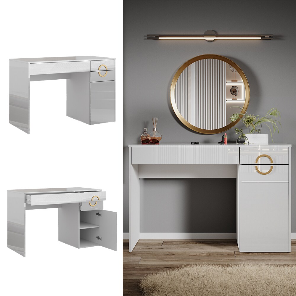 Vicco Schminktisch Adela Weiß Hochglanz, 115 x 76,4 cm, Frisiertisch, Schubladen