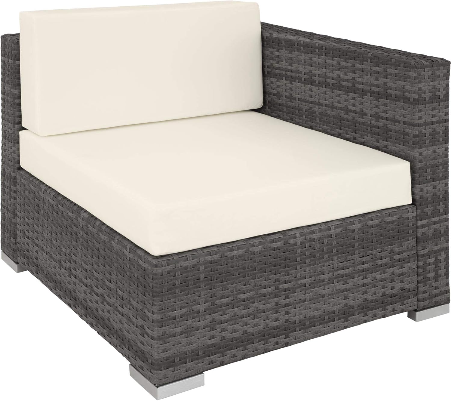 tectake® Poly Rattan Lounge, Garten Loungemöbel Set für 6 Personen, große Sitzgruppe mit L-Form Sofa und Esstisch Outdoor, Gartenmöbel wetterfest, Terrassenmöbel inkl. Hocker und Kissen - grau