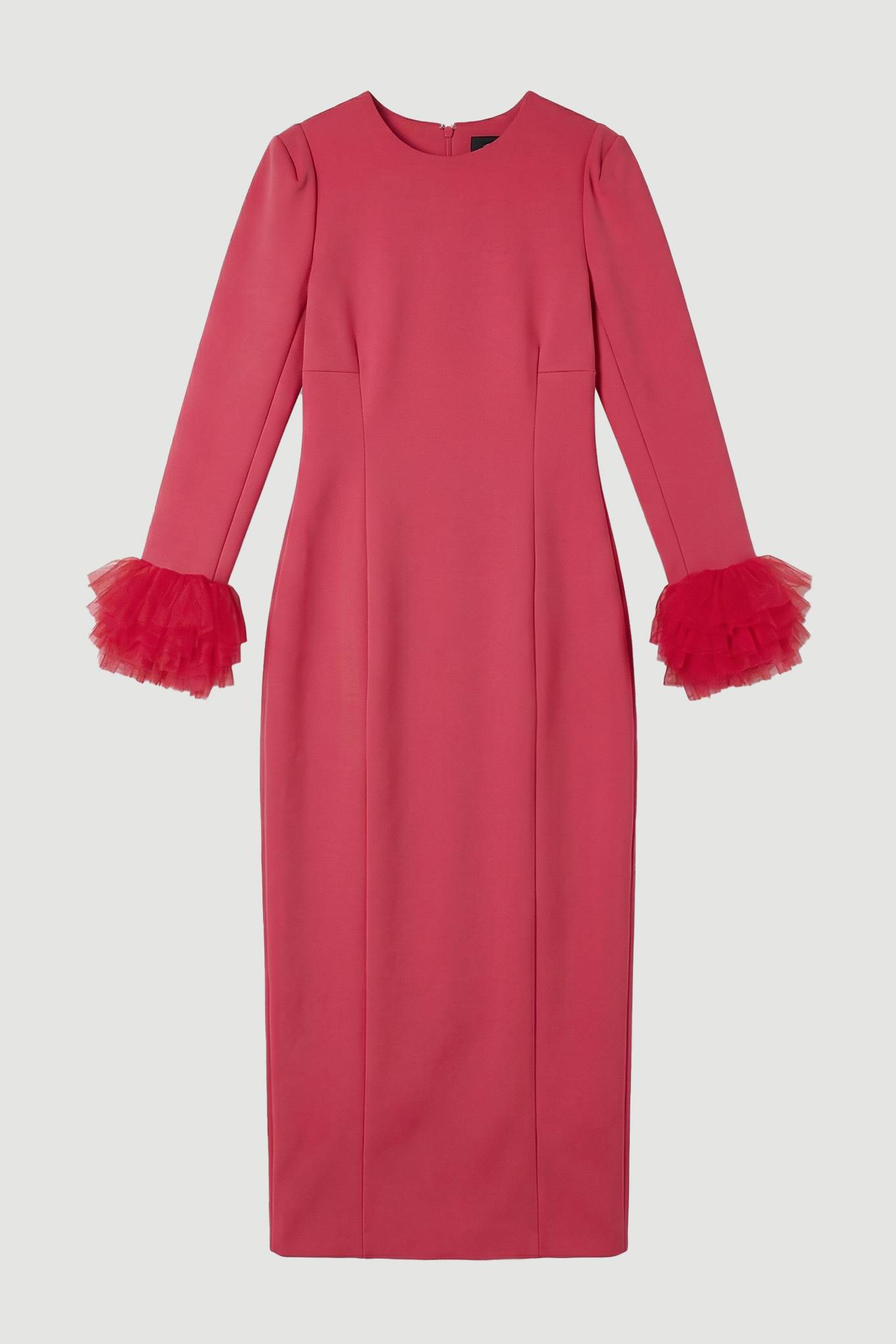 KarenMillen Robe Midi Tissée en Scuba avec Détail de Tulle aux Poignets