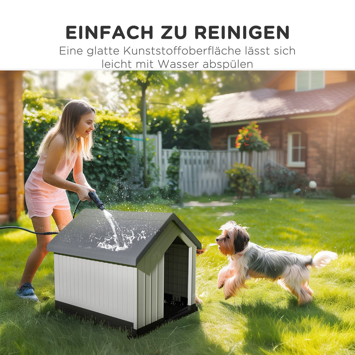 PawHut Hondenhok, 62L x 61B x 60H cm, Kunststof, Grijs+Wit