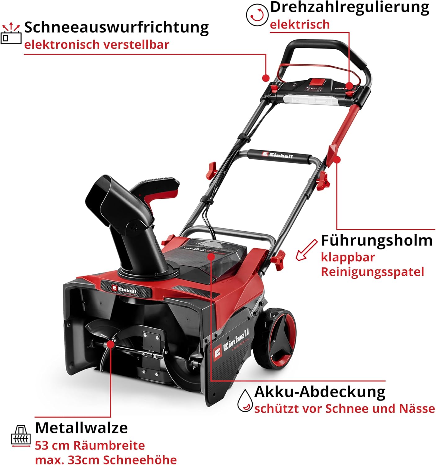 Einhell Professional Akku-Schneefräse GP-ST 36/53 Li E BL-Solo Power X-Change (36 V, Brushless, 53 cm Arbeitsbreite, max. 33 cm Schneehöhe, inkl. Reinigungsspatel, ohne Akku)