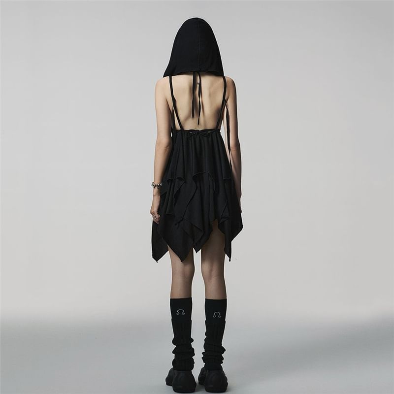 Sugarcoat - Spaghettibandjes effen asymmetrische mini A-lijn jurk