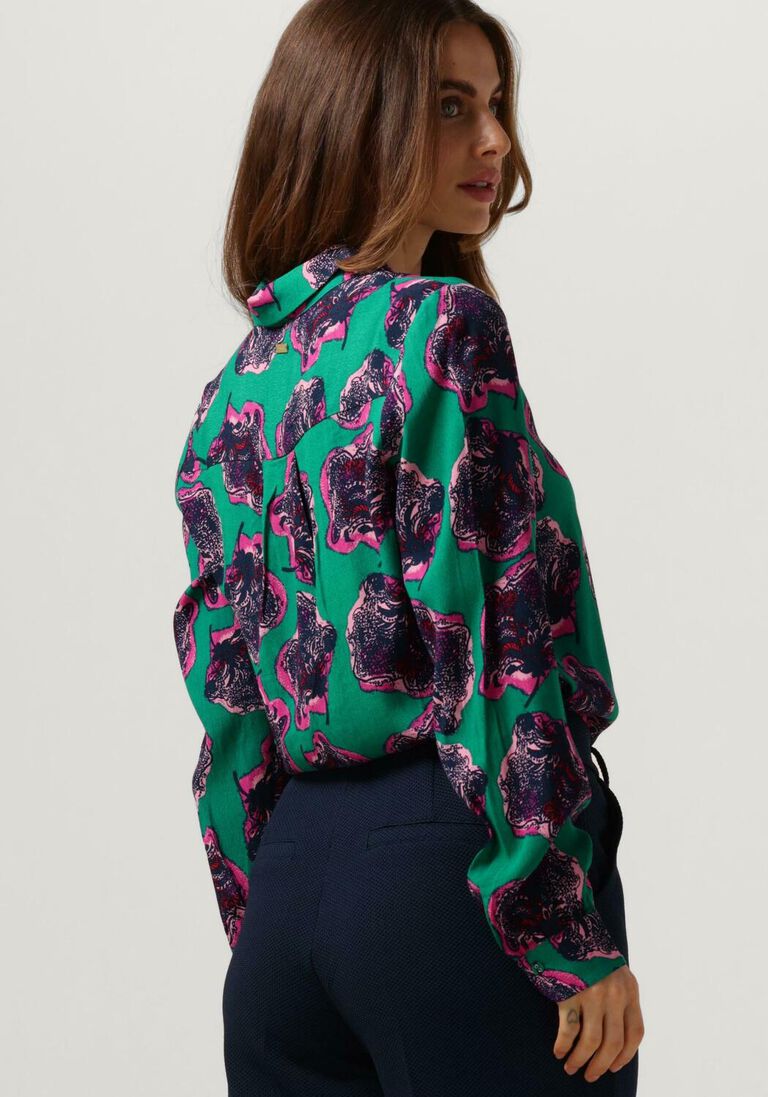 POM AMSTERDAM donkergroene pom amsterdam blouse mila flower pop pink