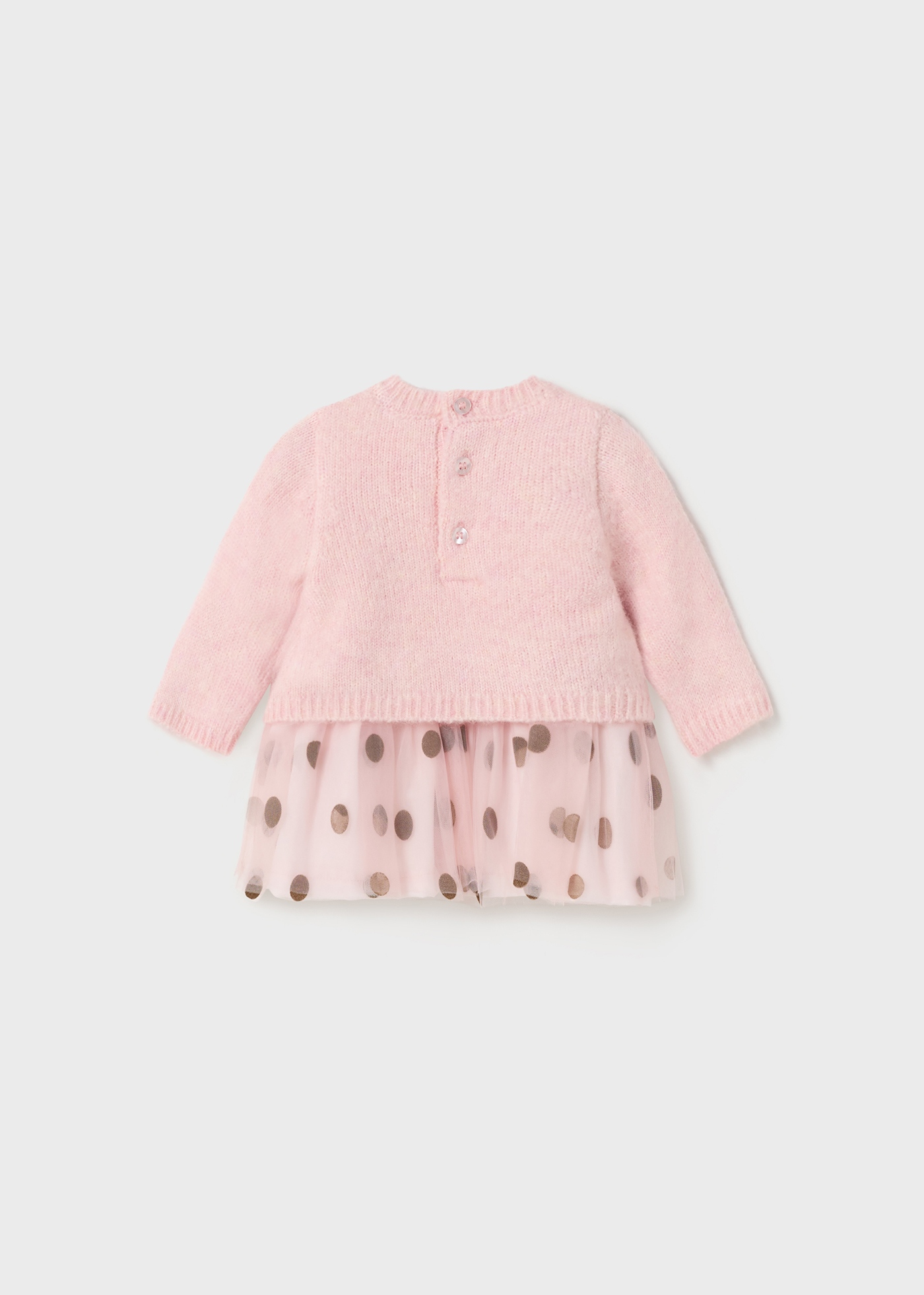 Vestido para recém-nascidos em malha e tule combinados.