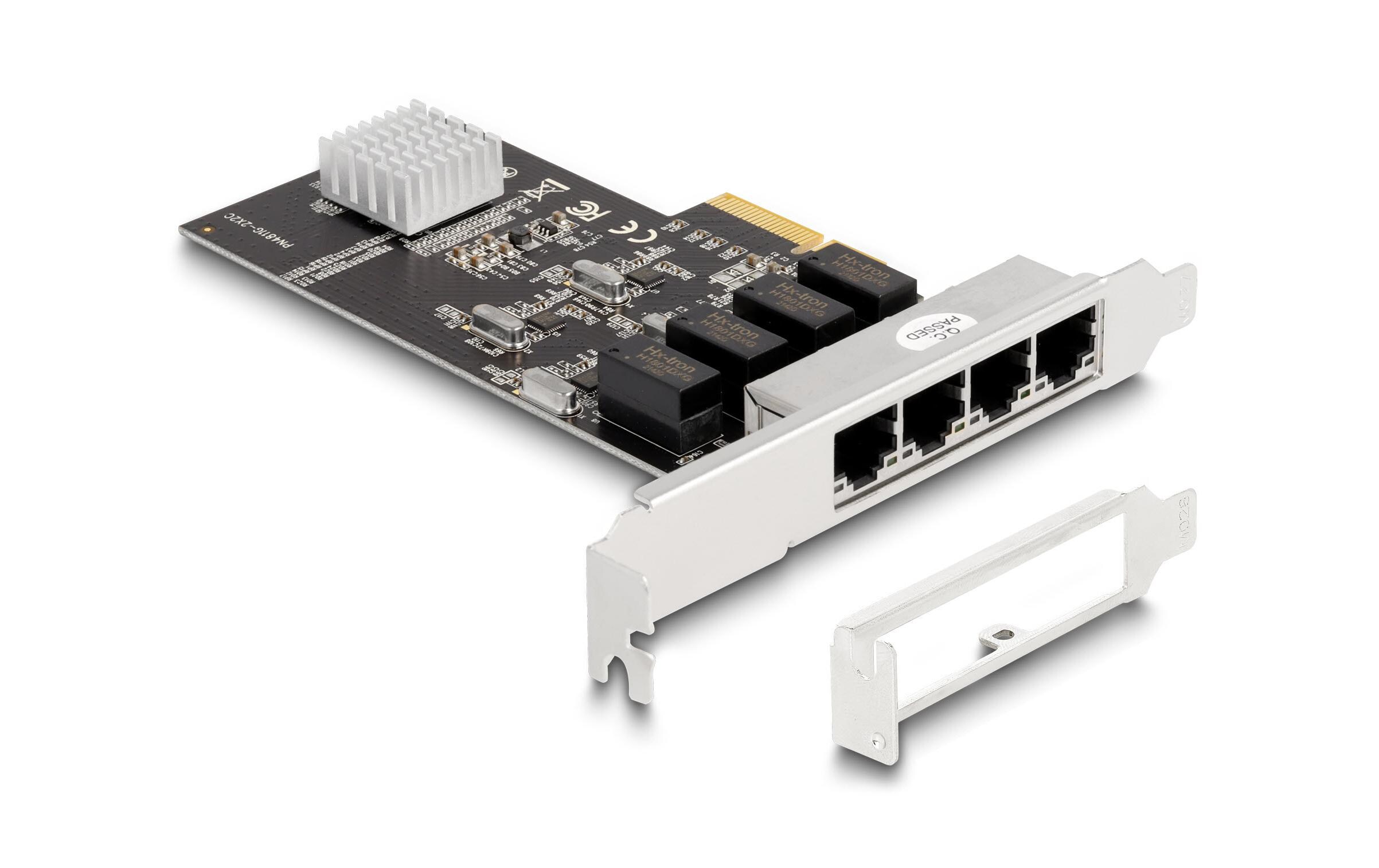 Netzwerkkarte 4x RJ45 1Gbps, PCI-Express x4<br>Delock PCI Express x4 Karte 4 x RJ45 Gigabit LAN RTL8111