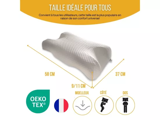 Oreiller Anti-Âge Anti-Rides SOIE DE BEAUTE - Taie d'Oreiller en Lyocell - 58x37x11 - INPHYSIO