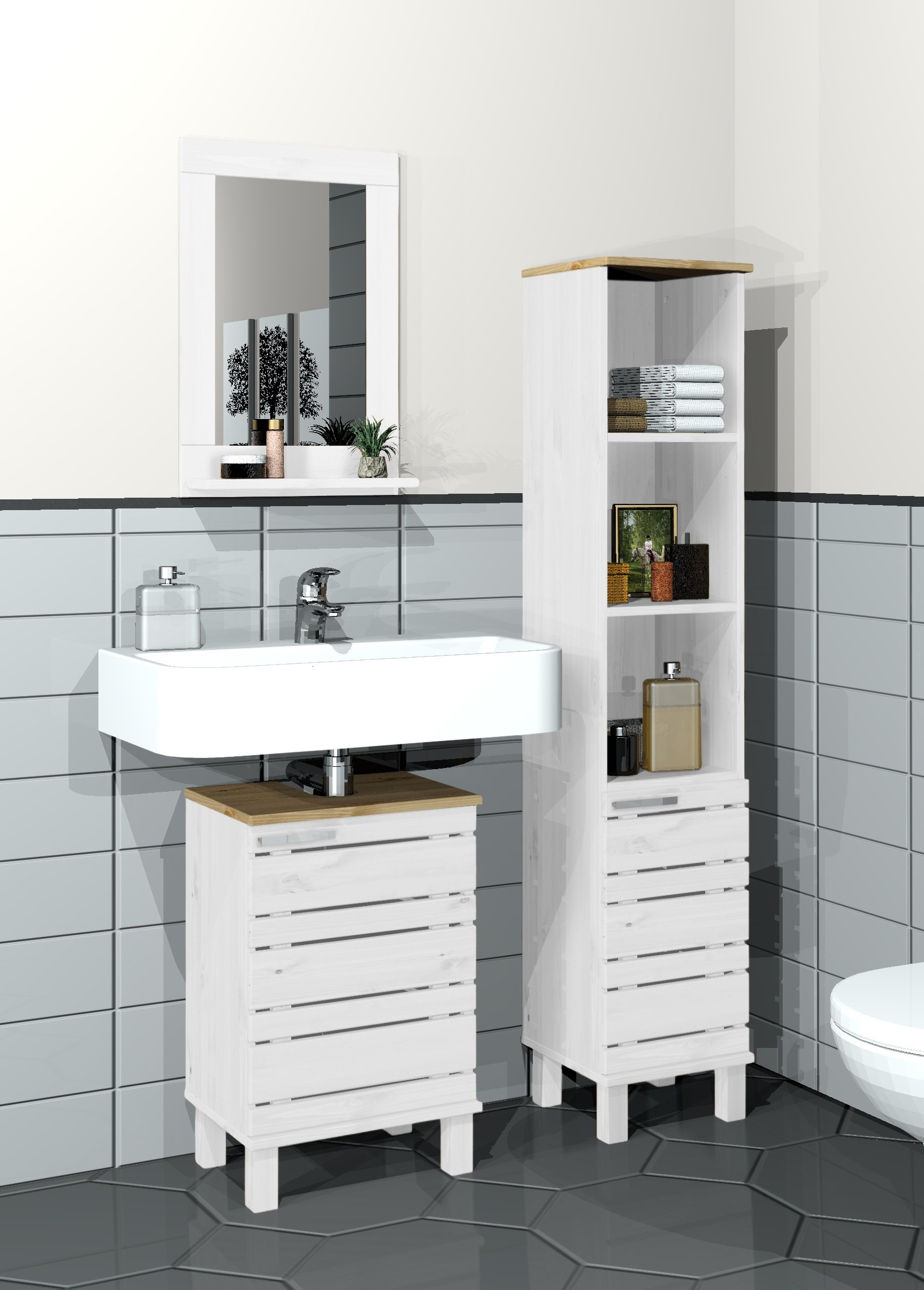 Home affaire Waschbeckenunterschrank »JOSIE« Breite 40 cm, aus Massivholz, Metallgriff, 1 Tür