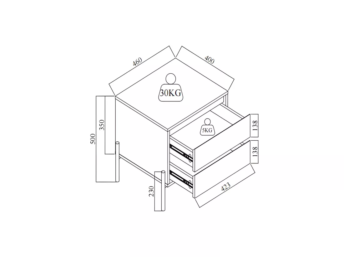Lot de 2 tables de chevet avec 2 tiroirs - MDF et métal - Blanc laqué et doré - KORASA de Pascal Morabito