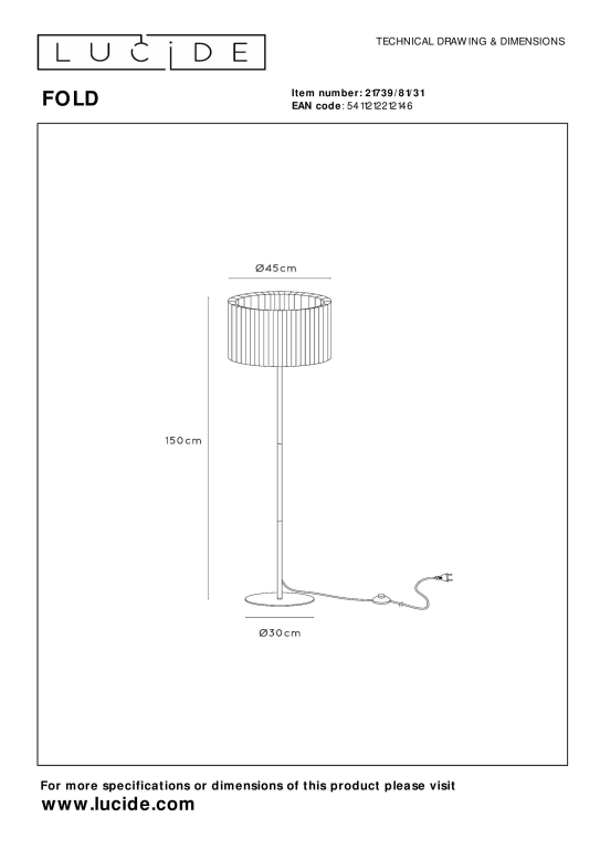 Lucide Fold vloerlamp Ø45 wit