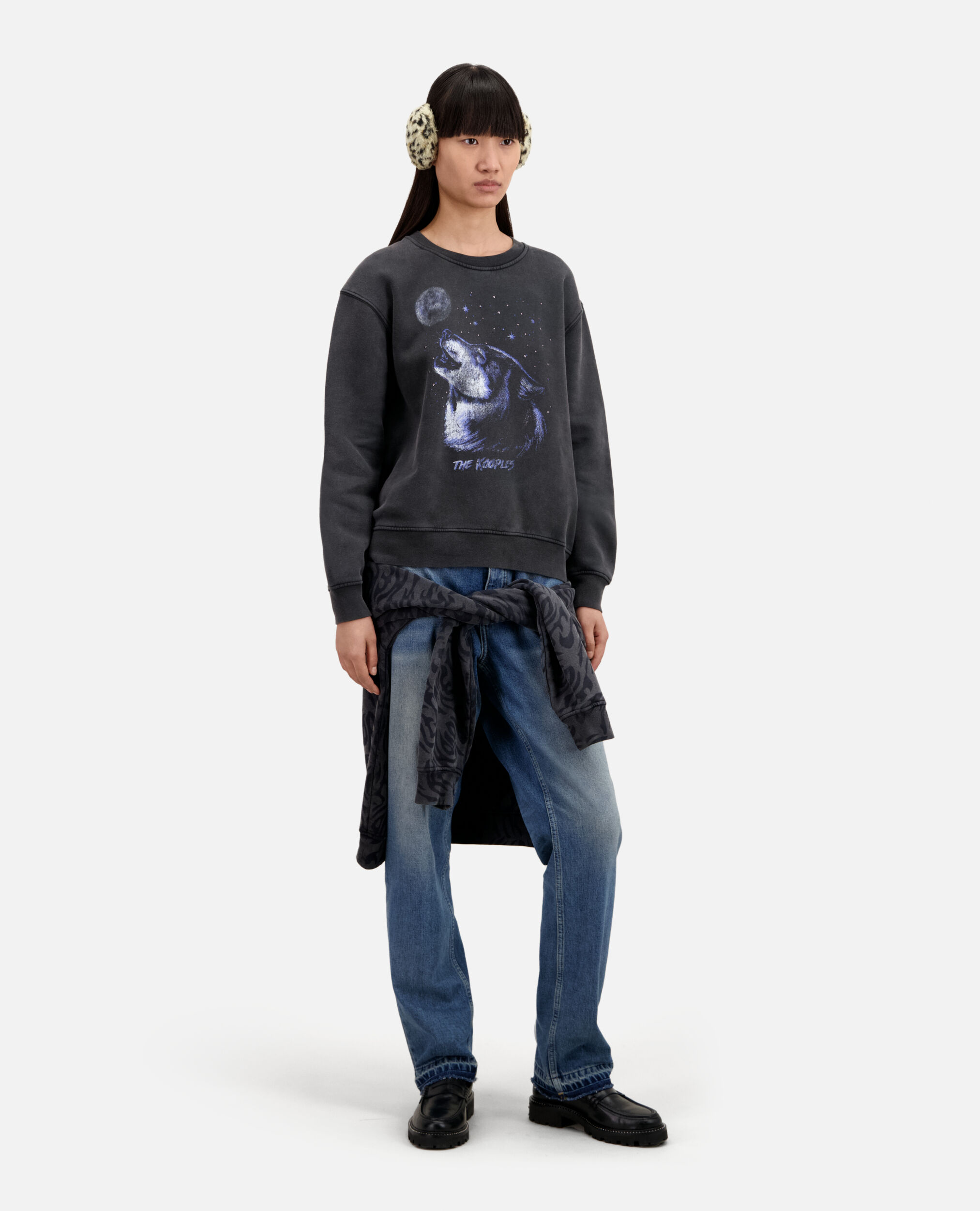 Women's Black sweatshirt with Wolf serigraphy