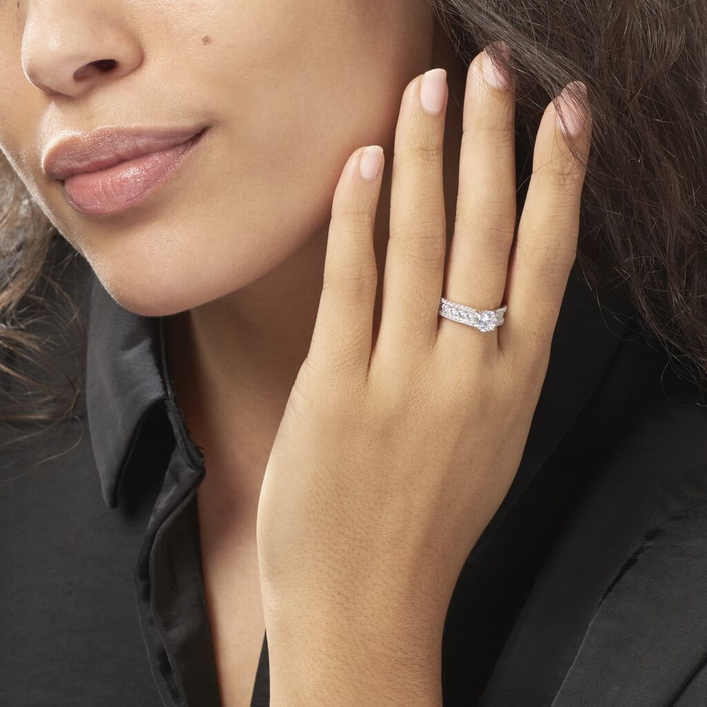 Bague Solitaire Hamane Argent Blanc Oxyde De Zirconium