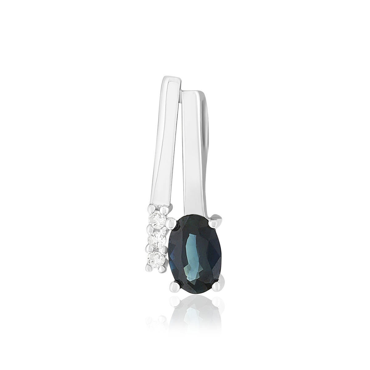 Pendentif or 375 blanc saphir ovale et diamants