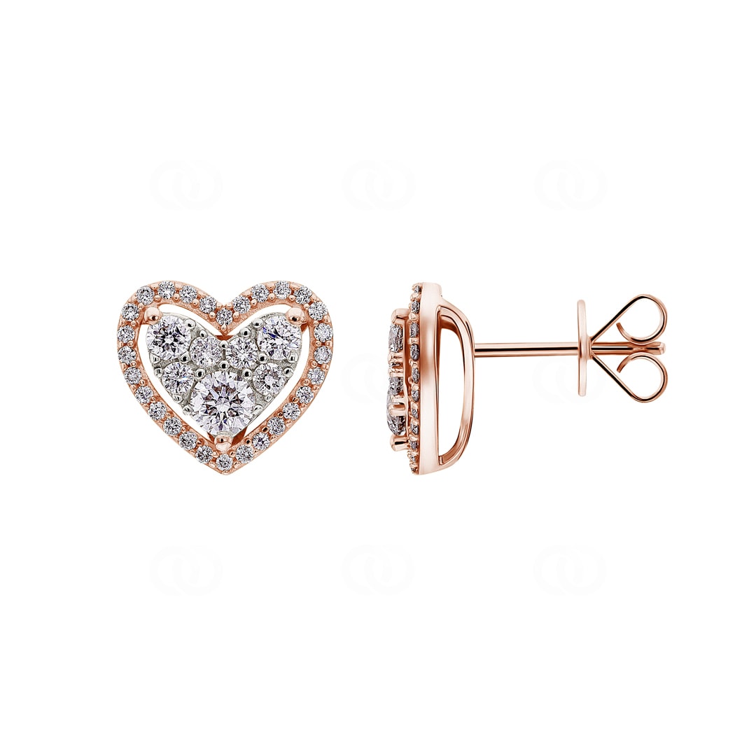 1.00 Karat Halo Diamantohrstecker 750/18 K Roségold Herz