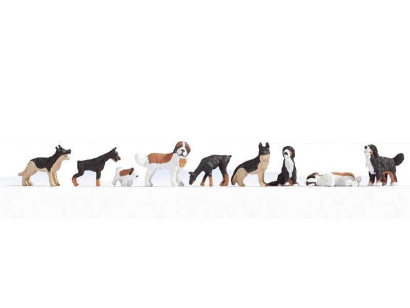 NOCH Figuren Hunde 9 Stück, H0 Hunde Figuren für H0 Modelleisenbahnen