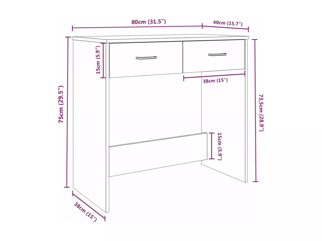 Bureau Chêne fumé 80x40x75 cm Bois d'ingénierie