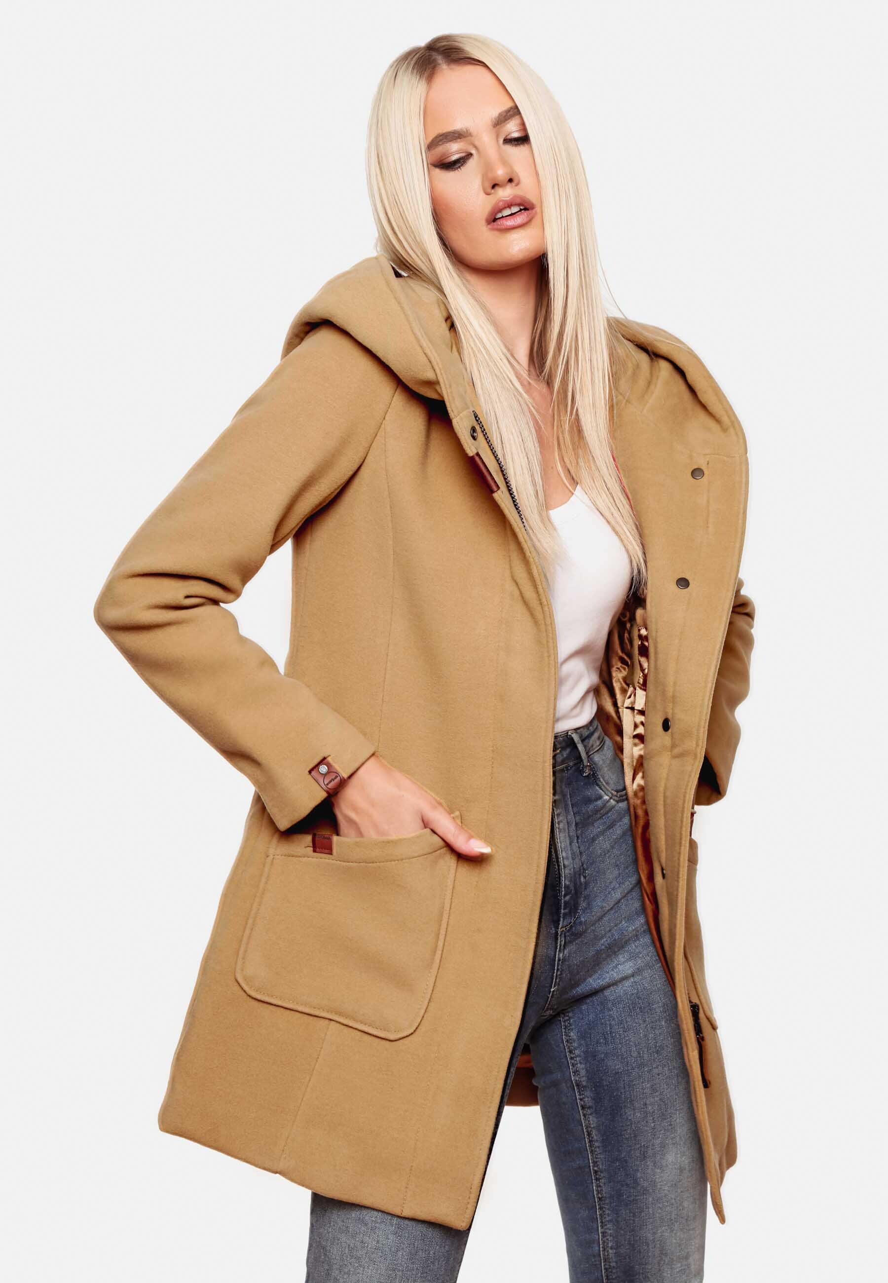 MARIKOO Damen Hochwertiger Wintermantel Mantel Trenchcoat Mit Kapuze Maikoo