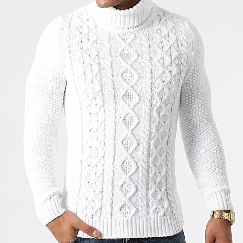 Pull Col Roulé Torsades 0062 Blanc