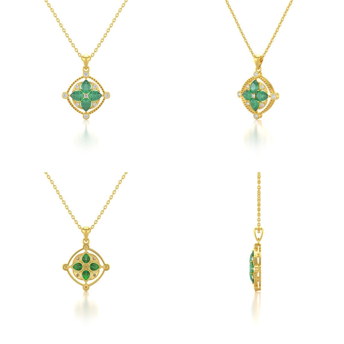 Collier Pendentif Or Jaune Médaillon Emeraude & Diamants - Fête des Mères Inoubliable | Aden