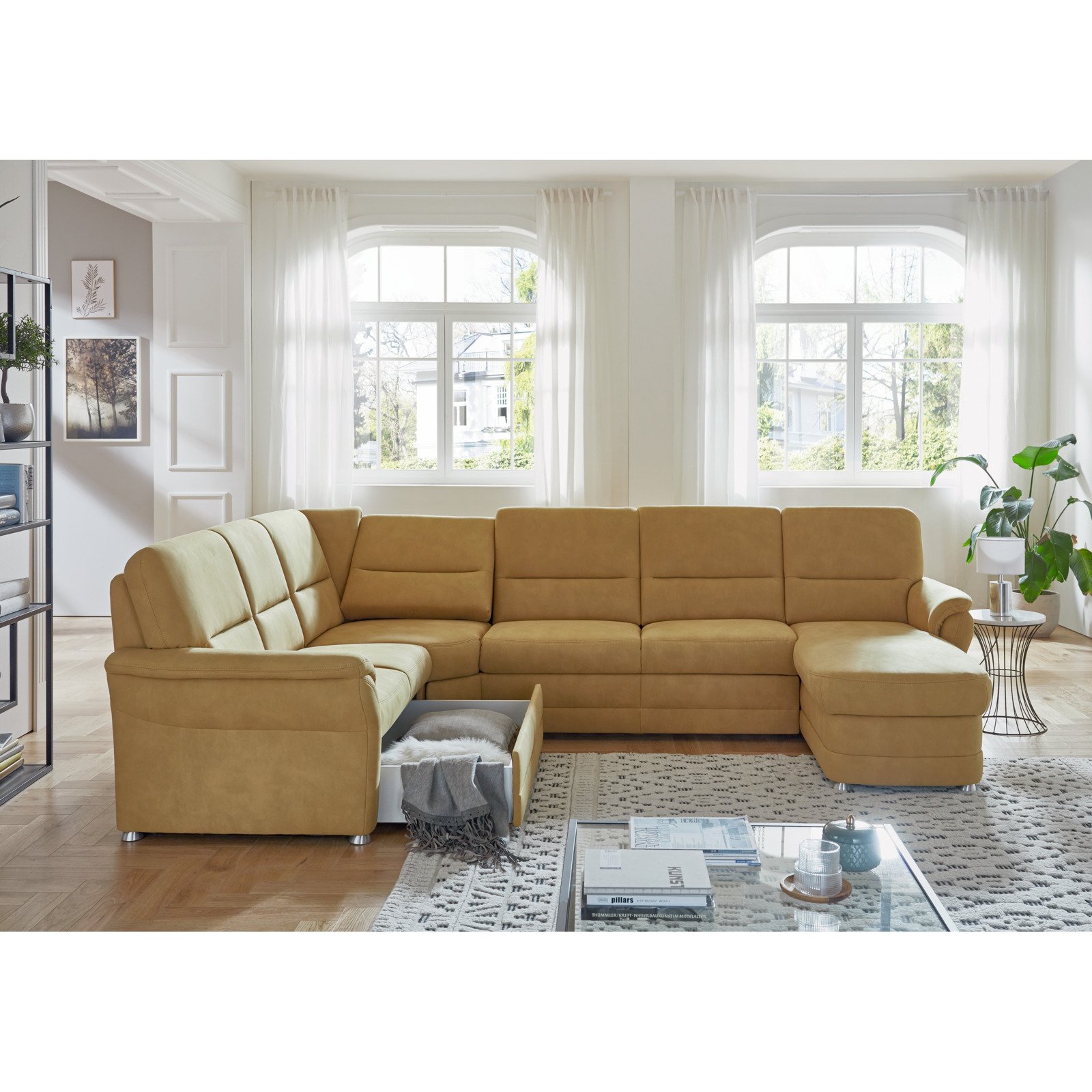 Wohnlandschaft Jena Stoff curry, Ottomane links