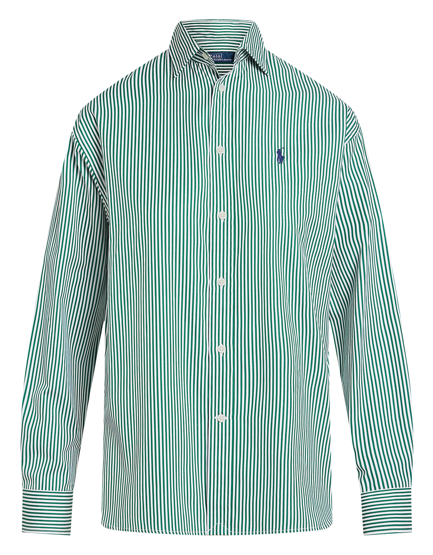 Chemise droite col polo en coton rayé | Vert