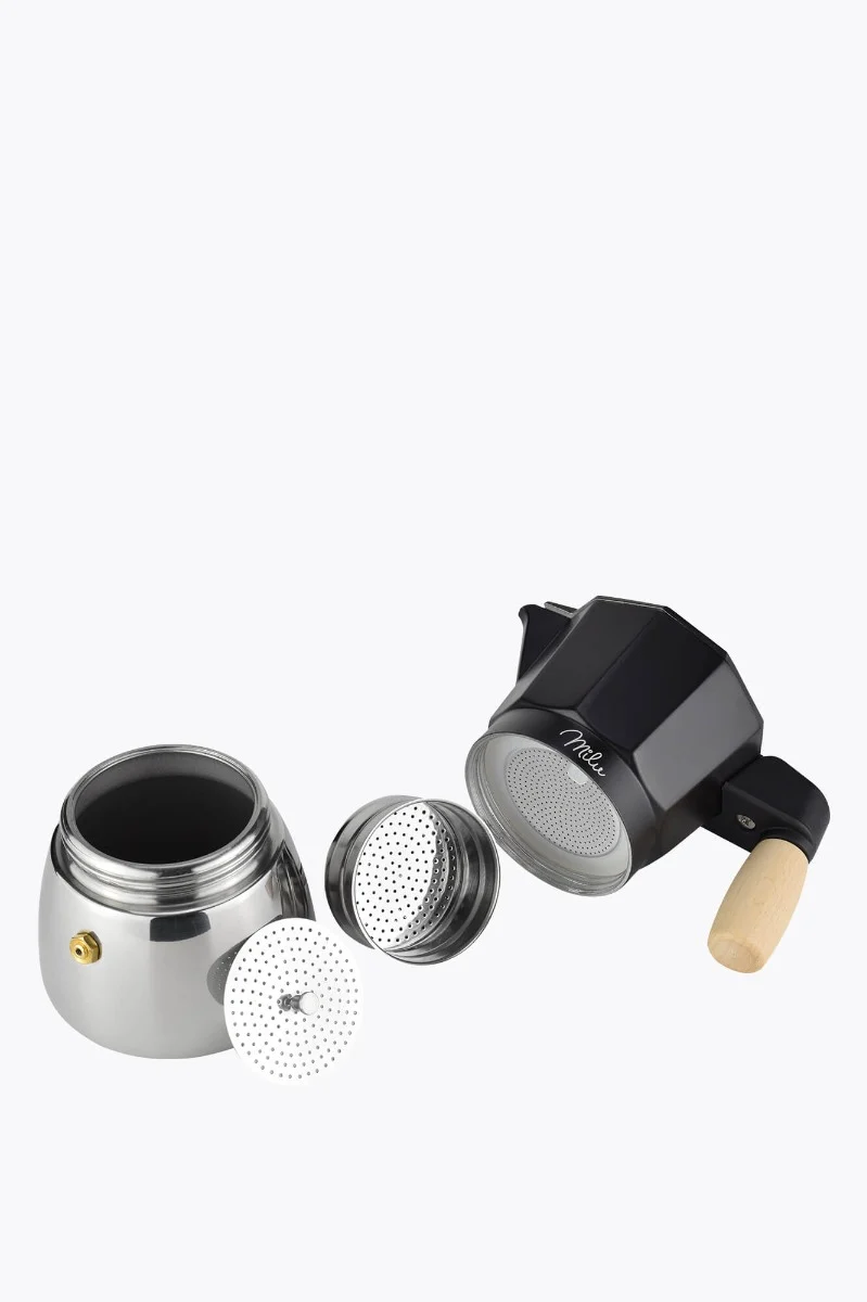 Milu Aluminium Induktion Espressokocher-Set (5-tlg.) schwarz 3 Tassen