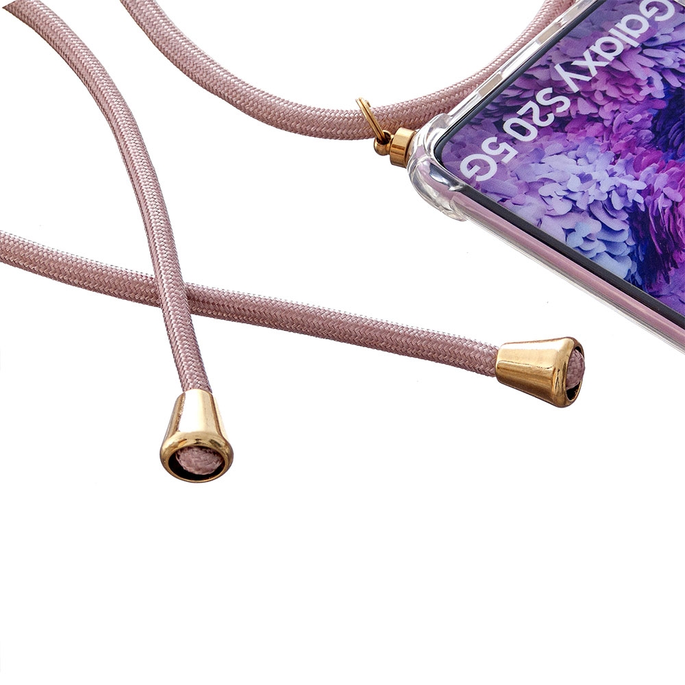 Samsung Galaxy S20 / S20 5G Necklace Gummi Hülle Air Cushion Fallschutz   Handykette (150cm) - Rosa / Gold