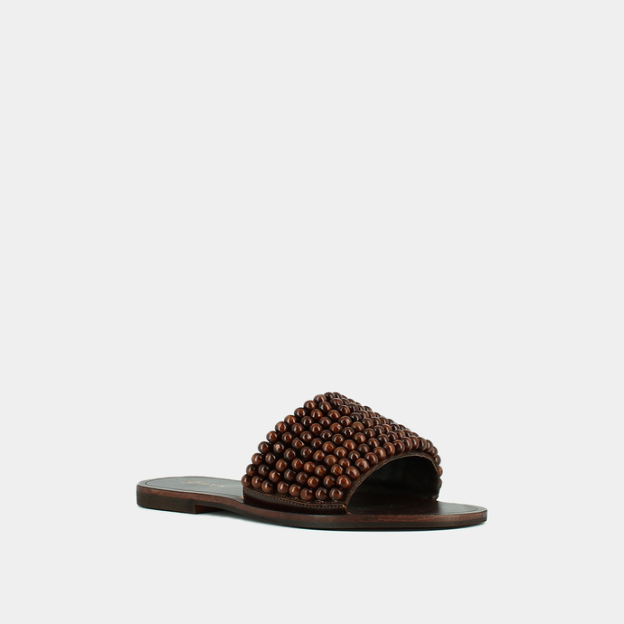 Mules à perles  en cuir marron