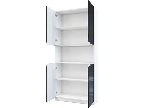 Armoire de rangement avec 5 compartiments et 4 portes, noir mat/blanc haute brillance (82 x 184 x 37 cm)