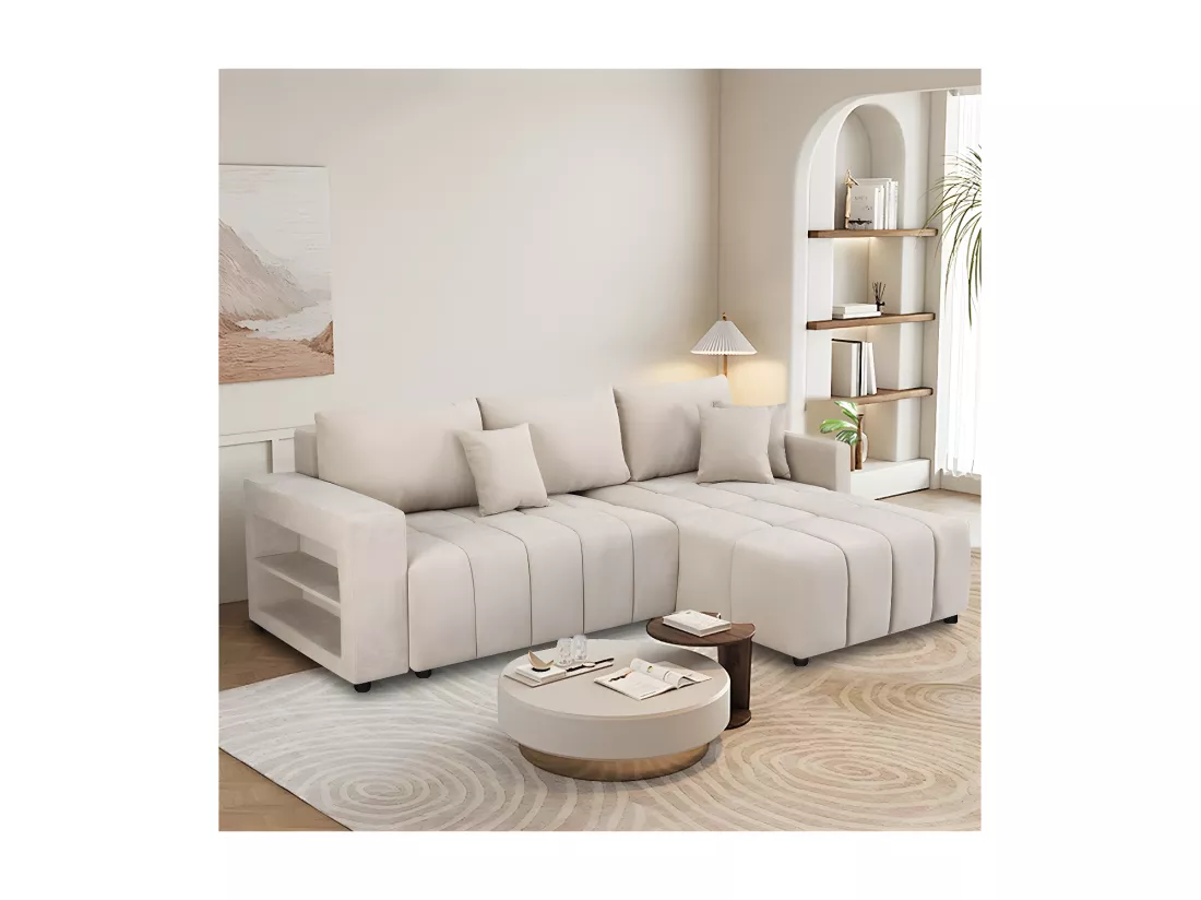 Canapé d'angle convertible tissu chenille 3 places - 