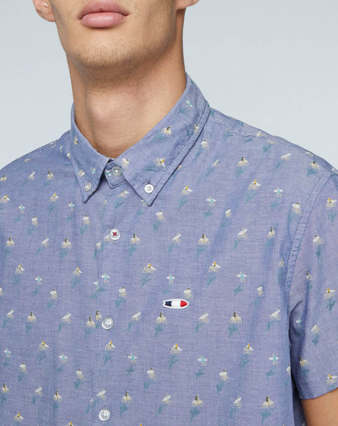 Oxbow Chemise droite Churchill imprimée vélo bleu grisé